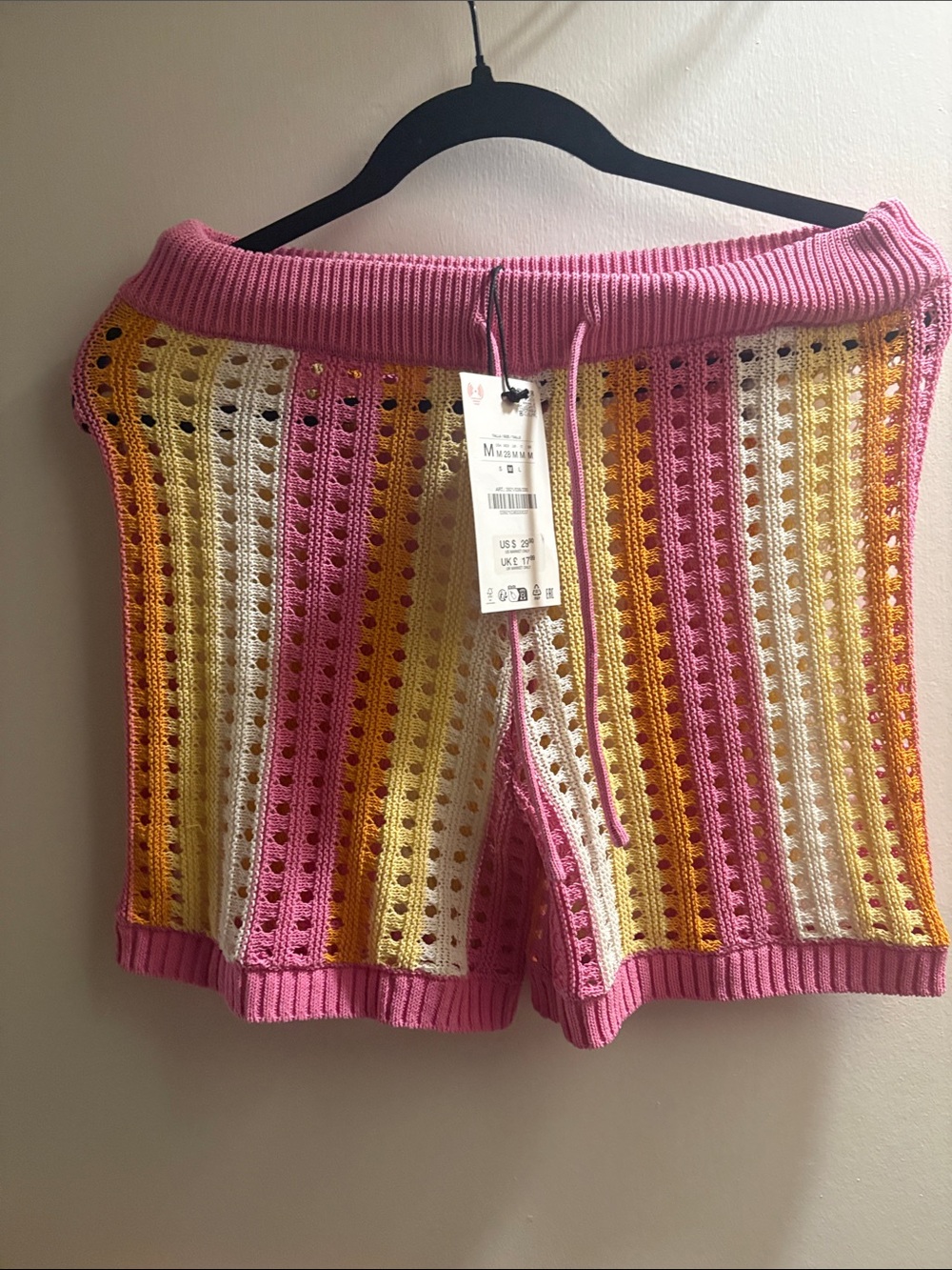Zara Pink, Yellow & Cream Crochet Knit Athletic Shorts